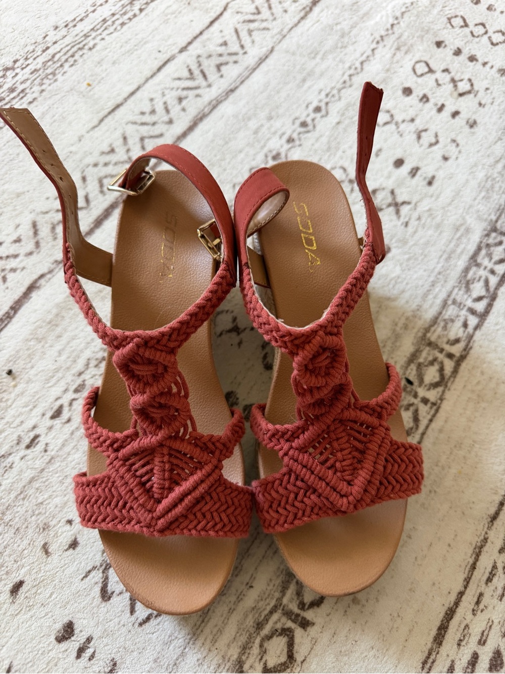 Soda Coral Braided Wedge Sandals